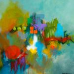 ENTHOUSIASME - Acrylique et techniques mixtes sur toile - 24 x 24 po / 61 x 61 cm